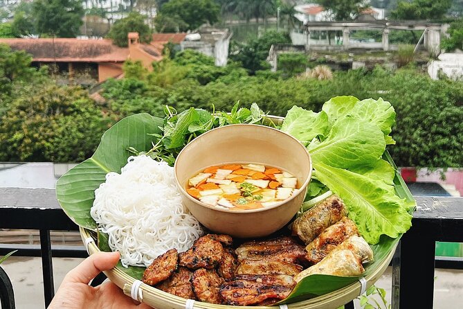 Authentic Bun Cha Hanoi making - with skyline view of Westlake - Starting at the market and organic garden
