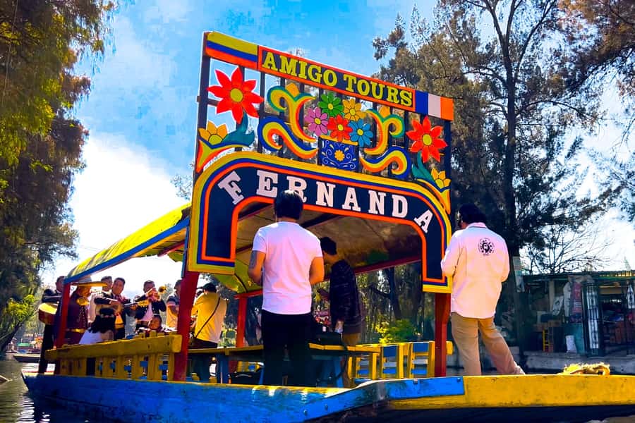 CDMX: Xochimilco Trajinera Party, Drinks, Mariachi & Tacos - Boarding the flower-covered trajinera