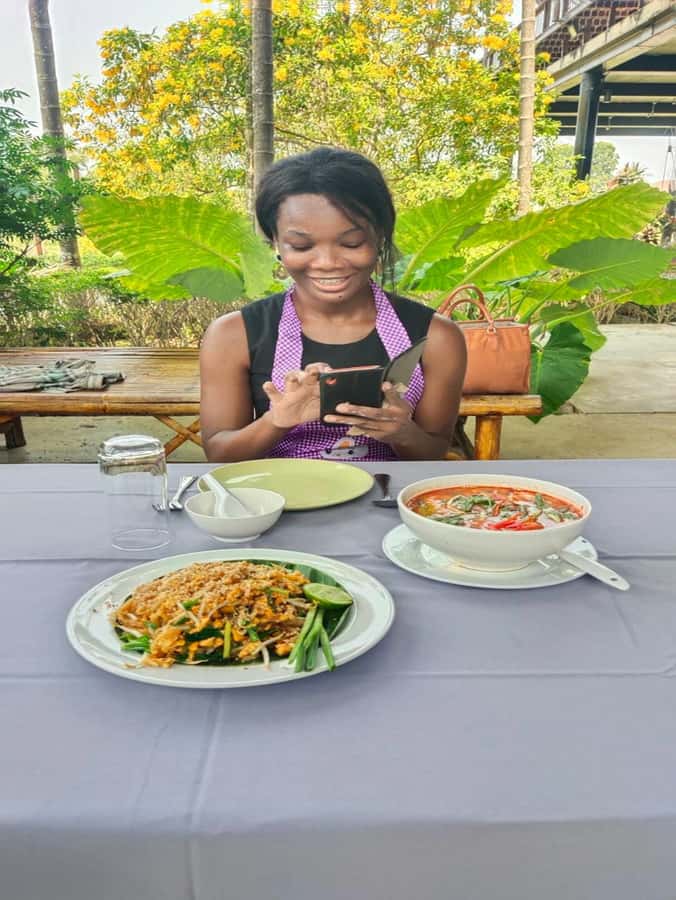Dinner from cooking class & enjoy local night market - Sitting down to eat your own cooking
