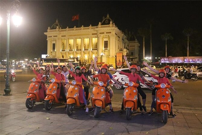 Female Riders Vespa Night Street Food + Train Street food 4 Hours - Long Bien, the Ceramic Road, and Chuong Duong Bridge