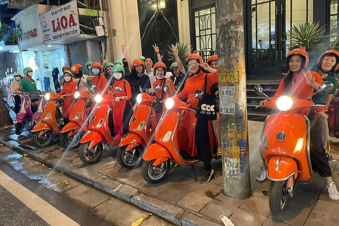 Vespa Female Ao Dai riders Night Street Food + See Train Street - Why a Vespa is a smart way to see Hanoi at night